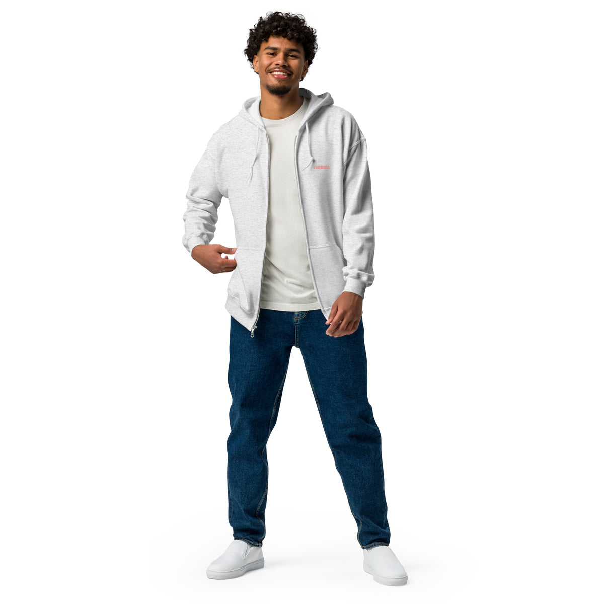 VVINONA Unisex Zip Hoodie in ash – front view