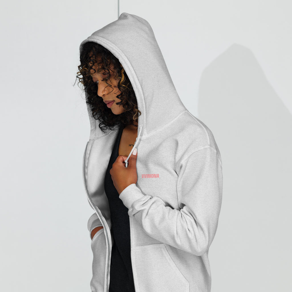VVINONA Unisex Zip Hoodie in ash – front view