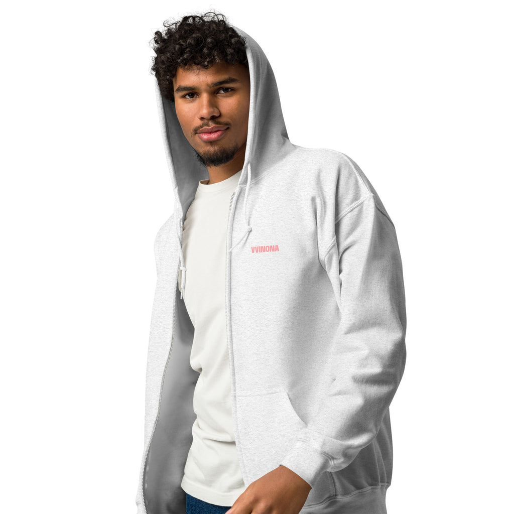 VVINONA Unisex Zip Hoodie in ash – front left view
