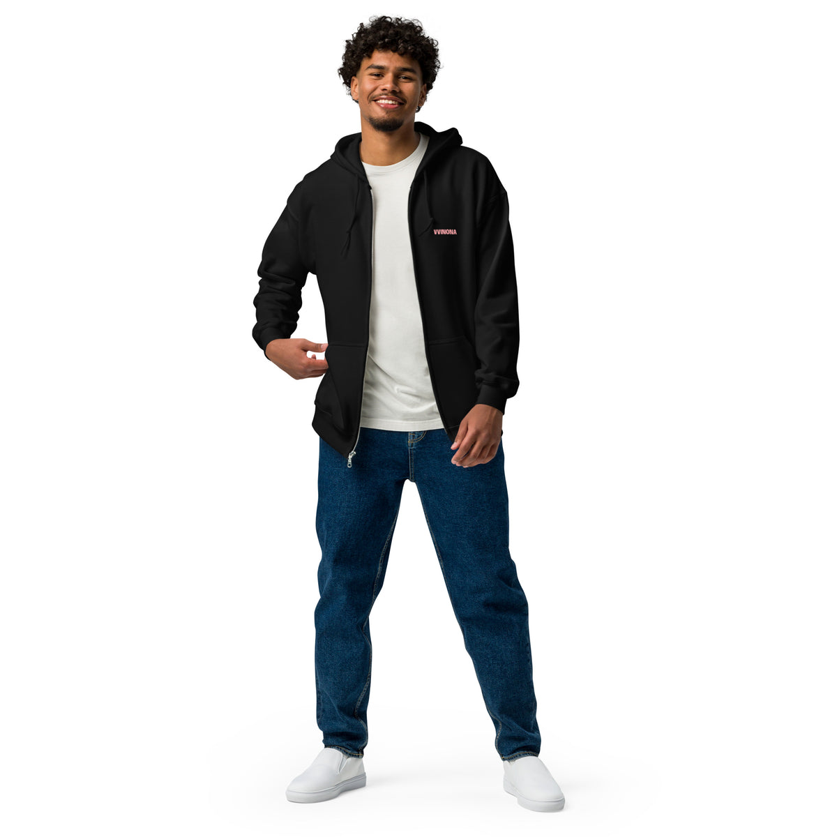 VVINONA Unisex Zip Hoodie in black – front view