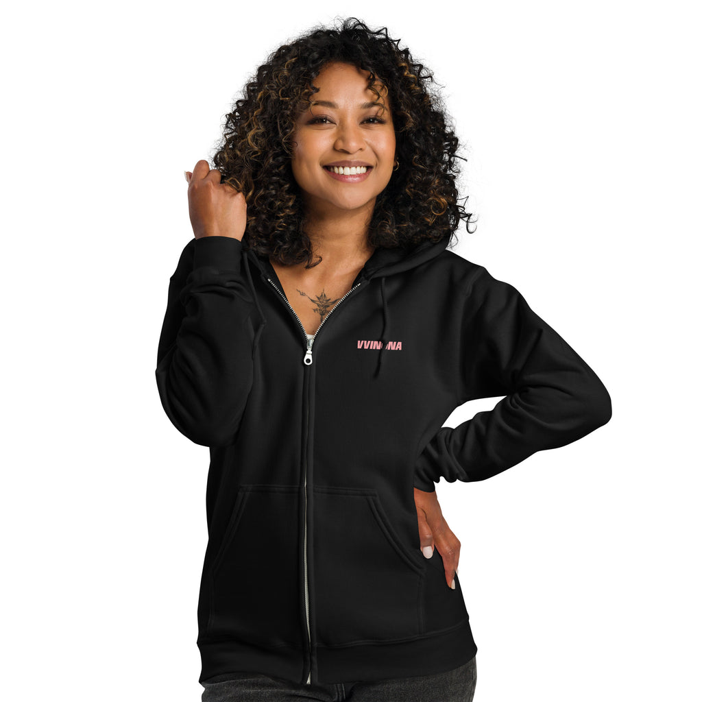 VVINONA Unisex Zip Hoodie in black – front view