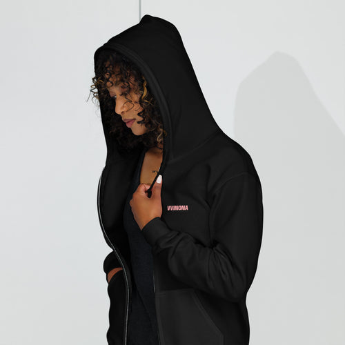 VVINONA Unisex Zip Hoodie in black – front view