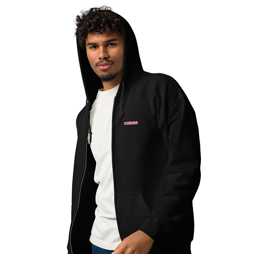 VVINONA Unisex Zip Hoodie in black – front left view