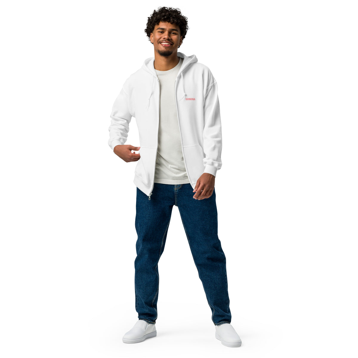 VVINONA Unisex Zip Hoodie in white – front view