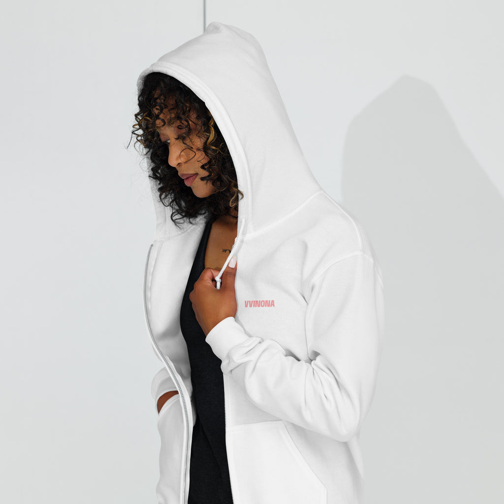 VVINONA Unisex Zip Hoodie in white – front view