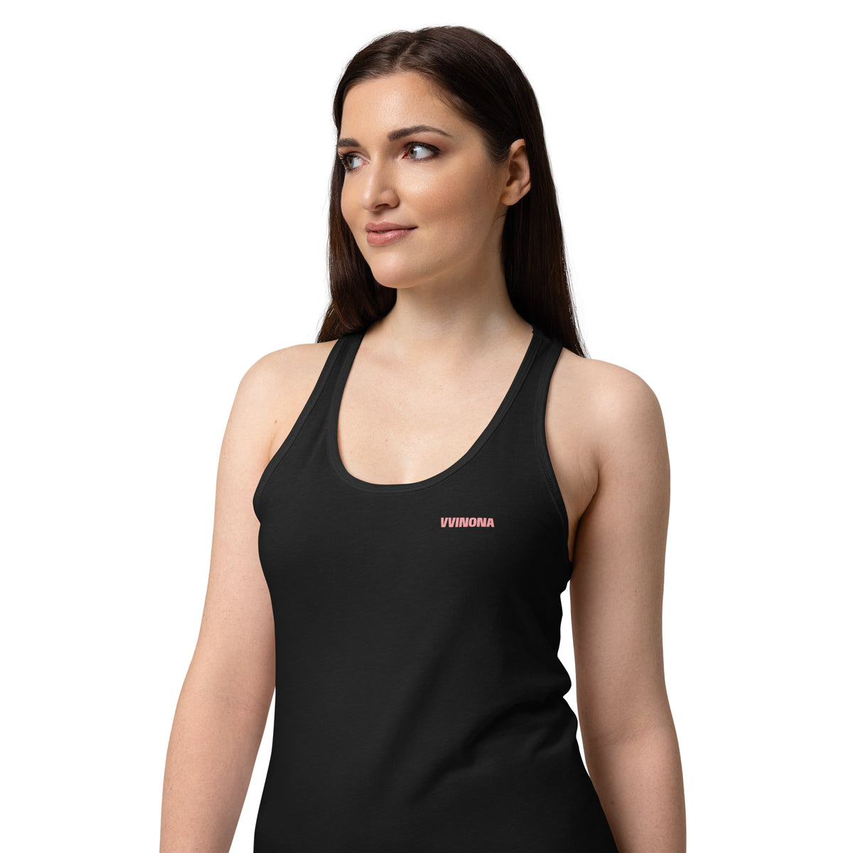 VVINONA Women's Fitted Racerback Tank in black – front view