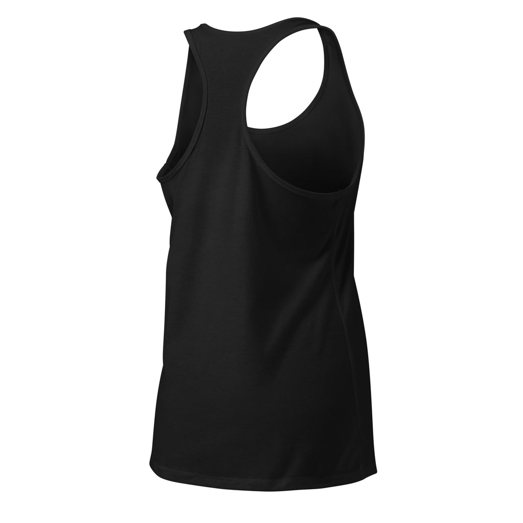 VVINONA Women's Fitted Racerback Tank in black – rear right view