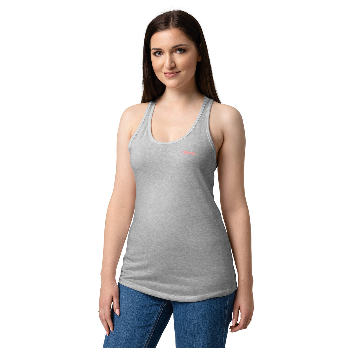 VVINONA Women's Fitted Racerback Tank in heather grey – front view