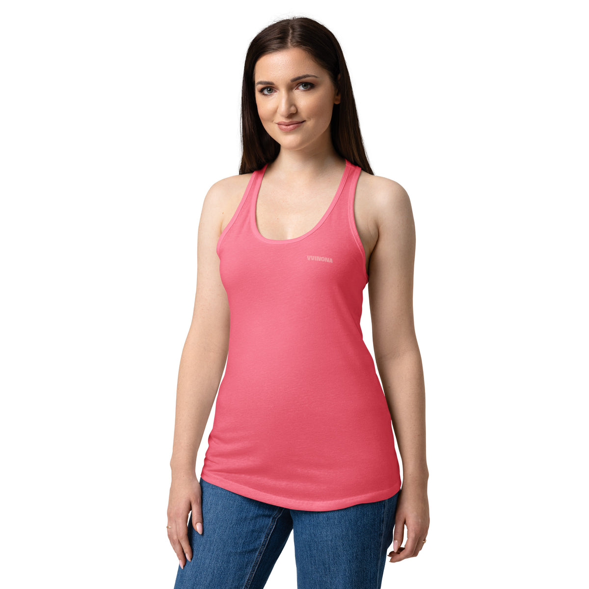 VVINONA Women's Fitted Racerback Tank in hot pink – front view