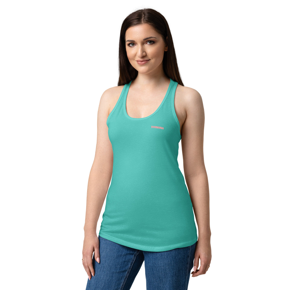 VVINONA Women's Fitted Racerback Tank in tahiti blue – front view