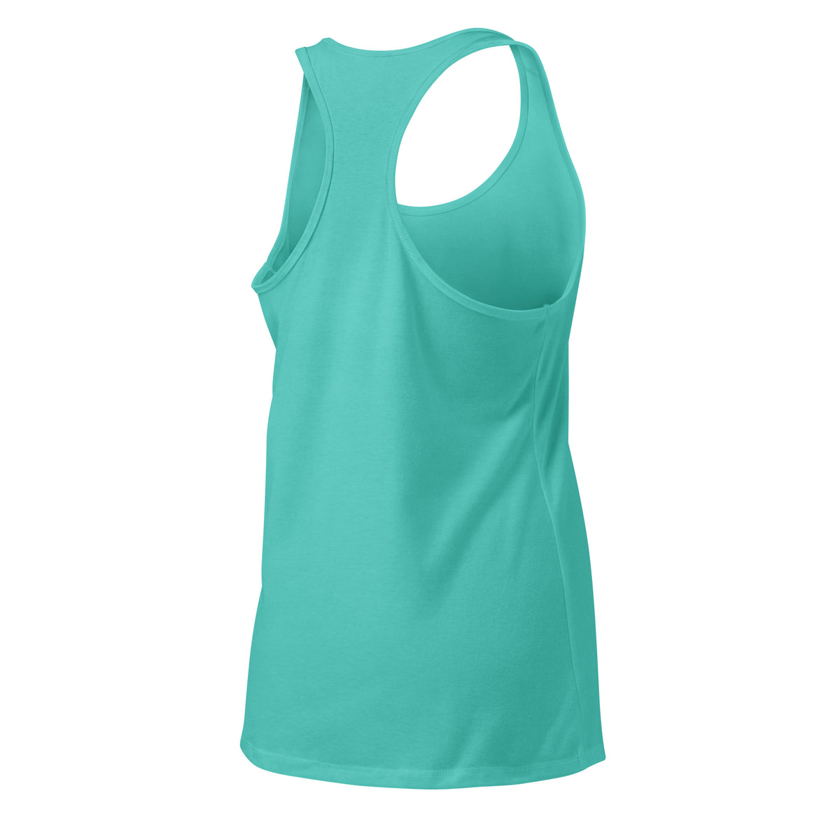 VVINONA Women's Fitted Racerback Tank in tahiti blue – rear right view