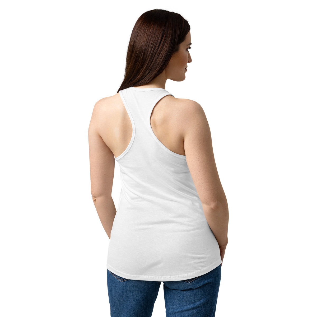 VVINONA Women's Fitted Racerback Tank in white – back view