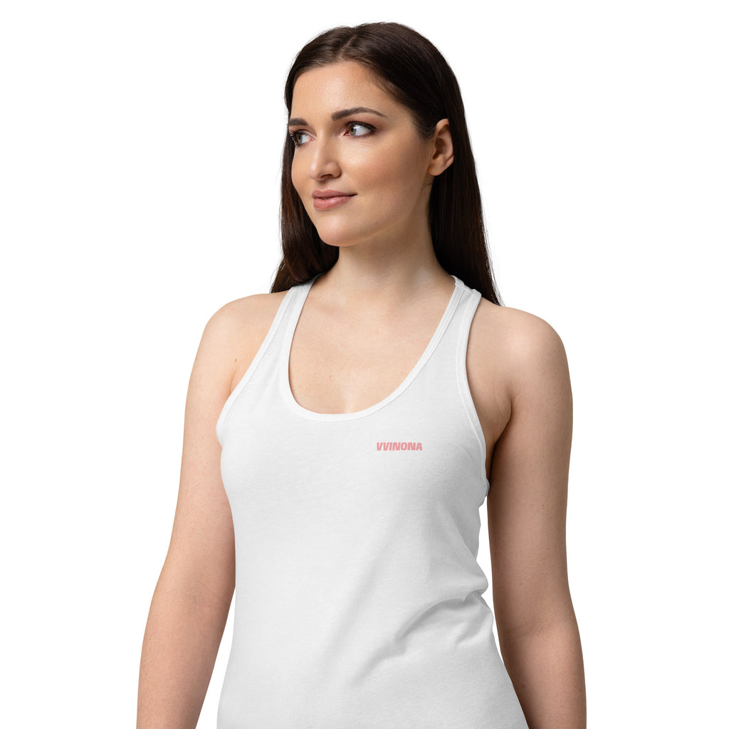 VVINONA Women's Fitted Racerback Tank in white – front view